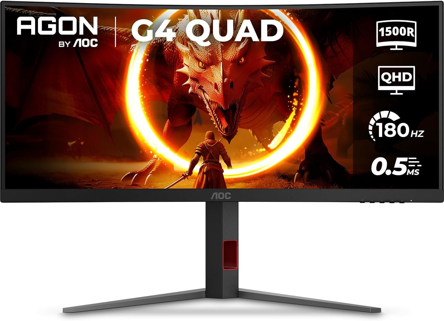 Monitor Gamer Curvo AOC AGON QUAD 34" Ultrawide WQHD 180Hz 0,5ms U34G4C - AOC