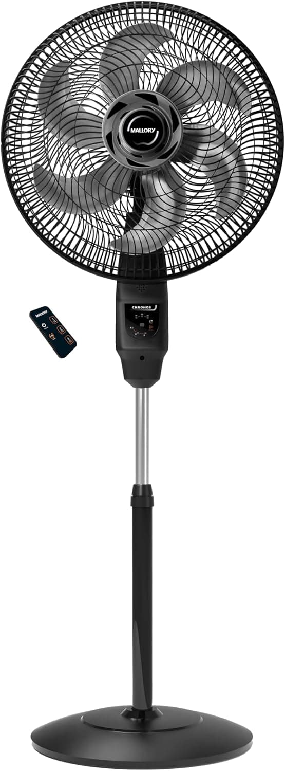 Ventilador de Coluna Mallory Chronos 140W, Silencioso, Com Controle Remoto, Hélice de 6 pás, Auto Desligamento Programável de até 7 Horas - PR – GR - 127V - Mallory