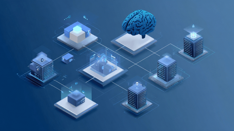 Arquitetura de Knowledge Base com RAG – Sistema de recuperação de informações para agentes de IA Ilustração conceitual de uma knowledge base de inteligência artificial mostrando a arquitetura de um sistema RAG (Ret...
