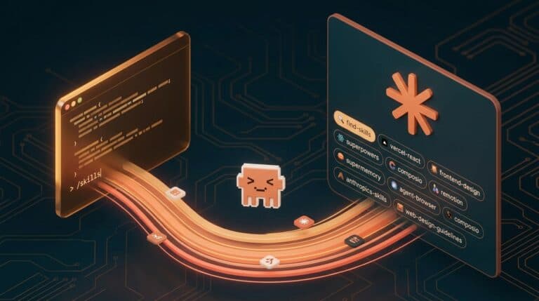 Claude Code Skills 2026 — top 10 ranking Claude code skills mais populares de 2026 — cena 3D editorial com painel de terminal e Claude Code conectados por luz