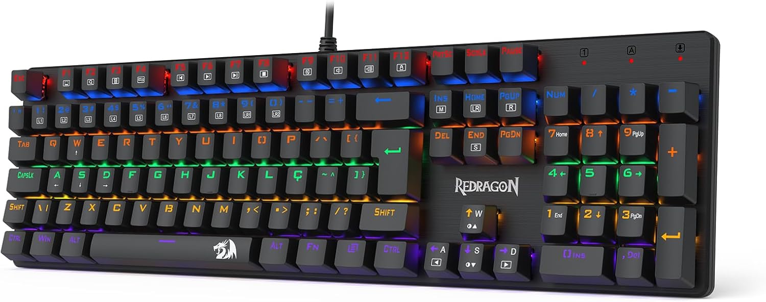 Teclado Mecânico Gamer Redragon Valheim Iluminação Rainbow Preto Switch Brown K608-R